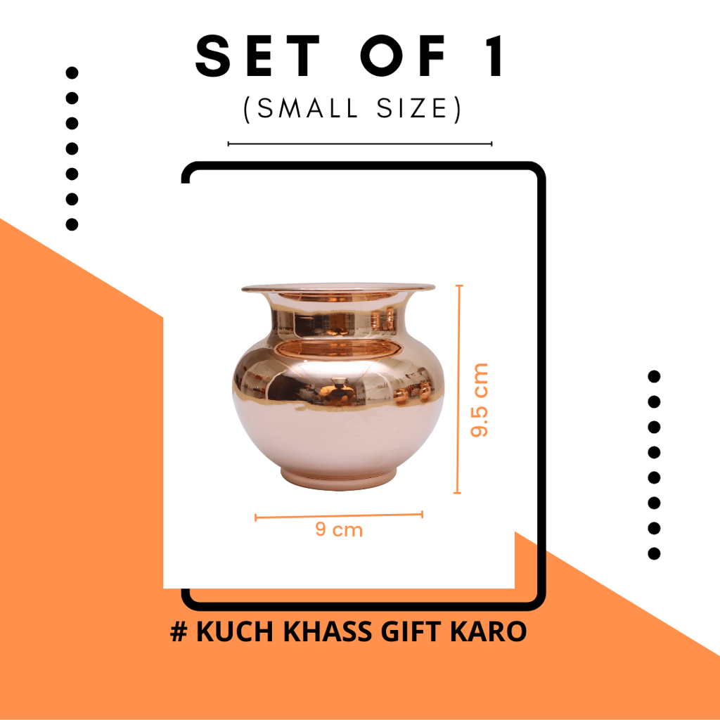 BEING CLASSIC Handmade Pure Copper Kalash/Lota Rounded & Curved Design for Diwali, Pooja, Festival-Home Kumbha Decoration Small Size Set of 1 Pieces view 2