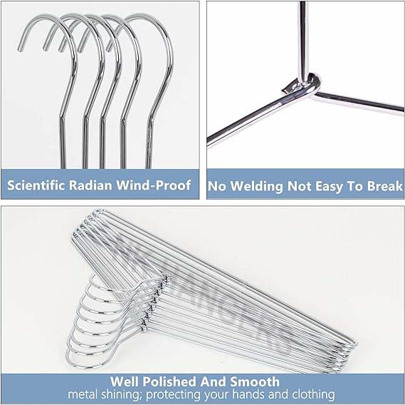 N.K HANGERS Heavy Duty Metal Clothes Hanger with Polished Metal, 16.5 Inch Silver Metal Wire Hanger Pack of 12 Dry Wet Clothes Hangers Space Saving, Suits, Saree,Underwear, Pants, Shirts, Non Slip Grooves view 2