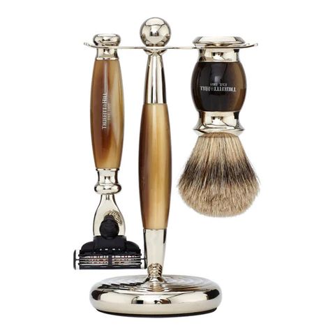 Truefitt & Hill Edwardian Set Faux Horn Badger Brush,Fusion Razor,Stand 1 Piece