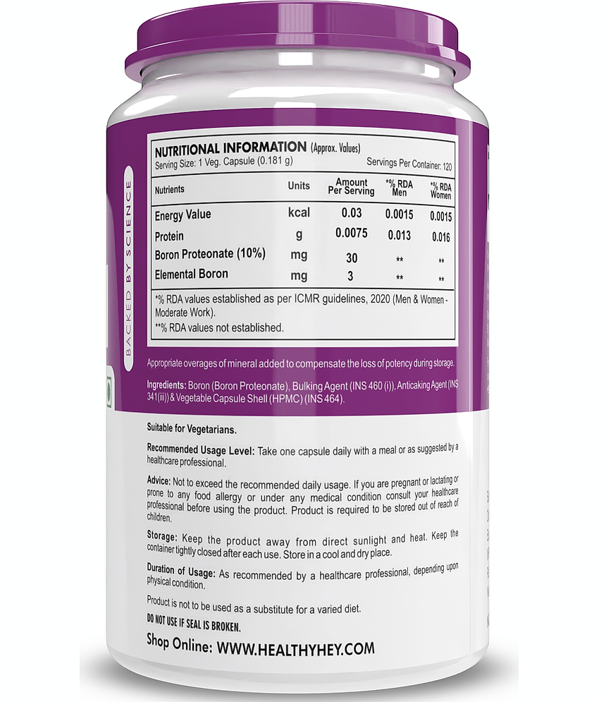 HEALTHYHEY NUTRITION Boron 120 Veggie Capsules 3 mg view 2