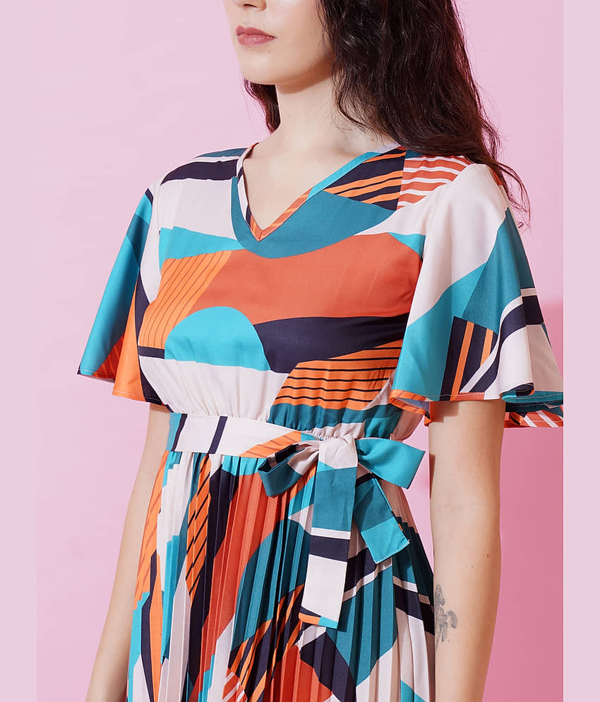 ZWERLON Women Polyester Printed Fit & Flare Dress ( Blue ) view 2