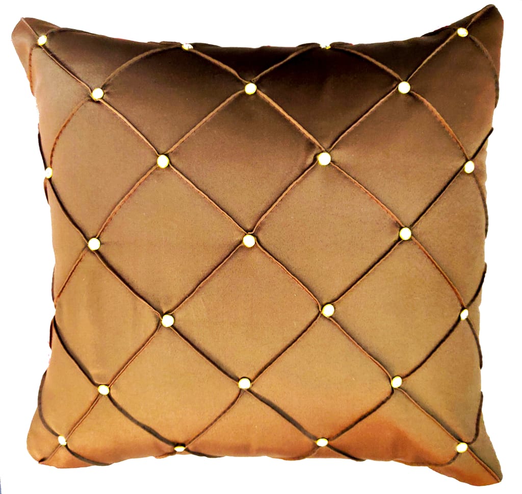 Omkar by R3 Inc. Satin Cushion Cover with Beads (Brown) (Set of 5) 16x16 inch view 2