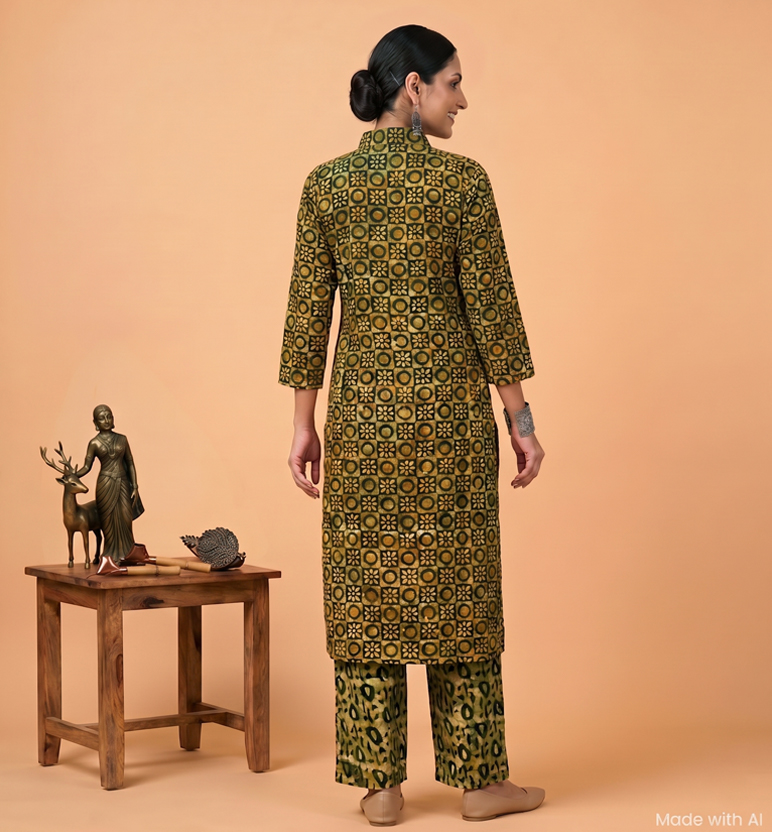 Handcrafted Batik Printed Cotton Kurta Palazzo Set view 2