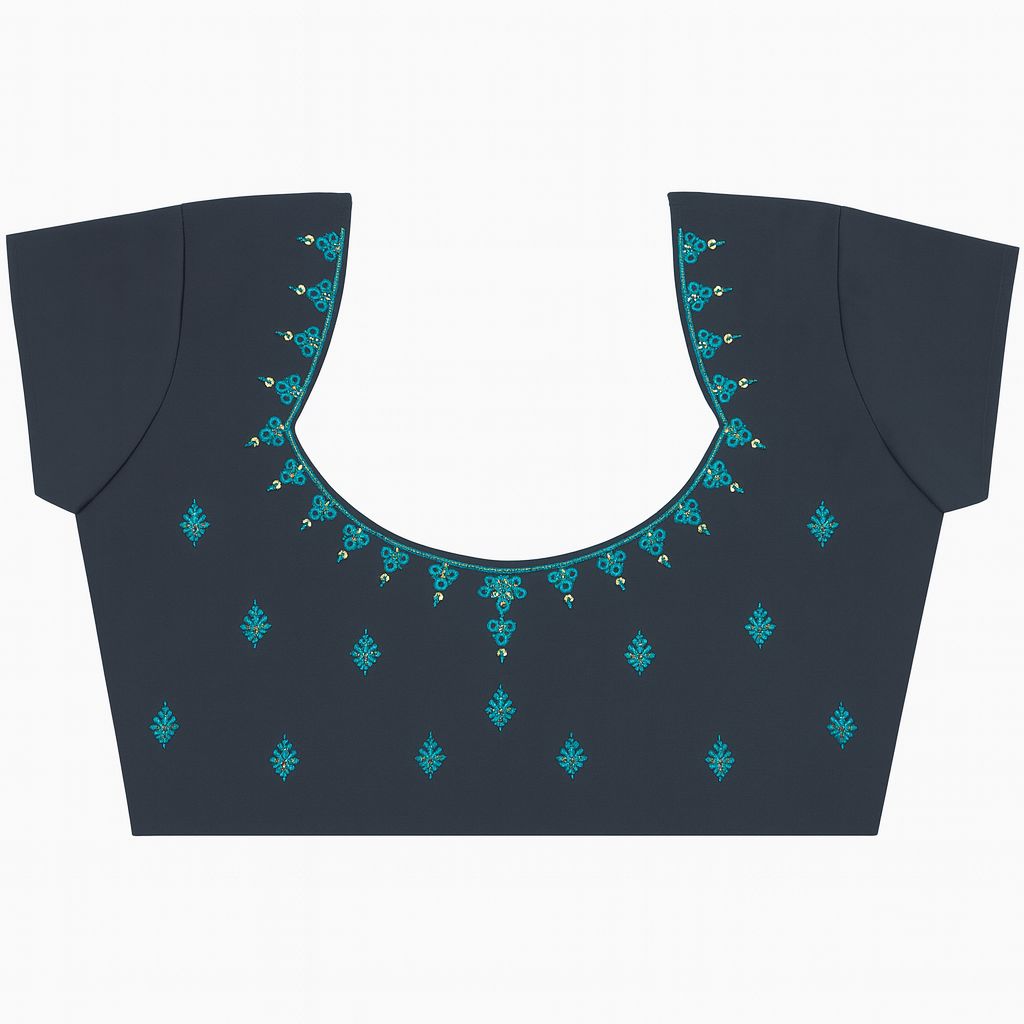 Dark Grey Elephant Embroidered Cotton Blend Women's Blouse view 2