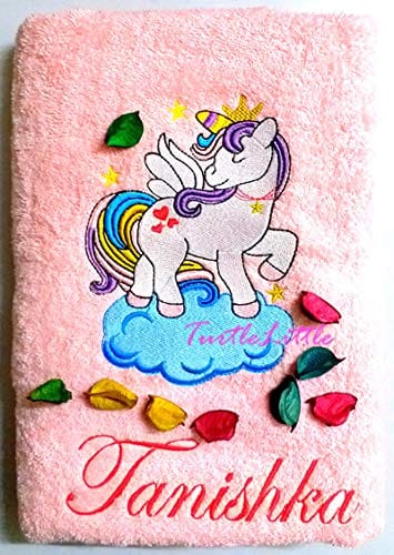 TurtleLittle, Cotton, 3 Unicorn Personalised Kids Girls Bath Towels, Value Saver Combo, 500 GSM (Set of 3, Pink, White, Pink) view 2