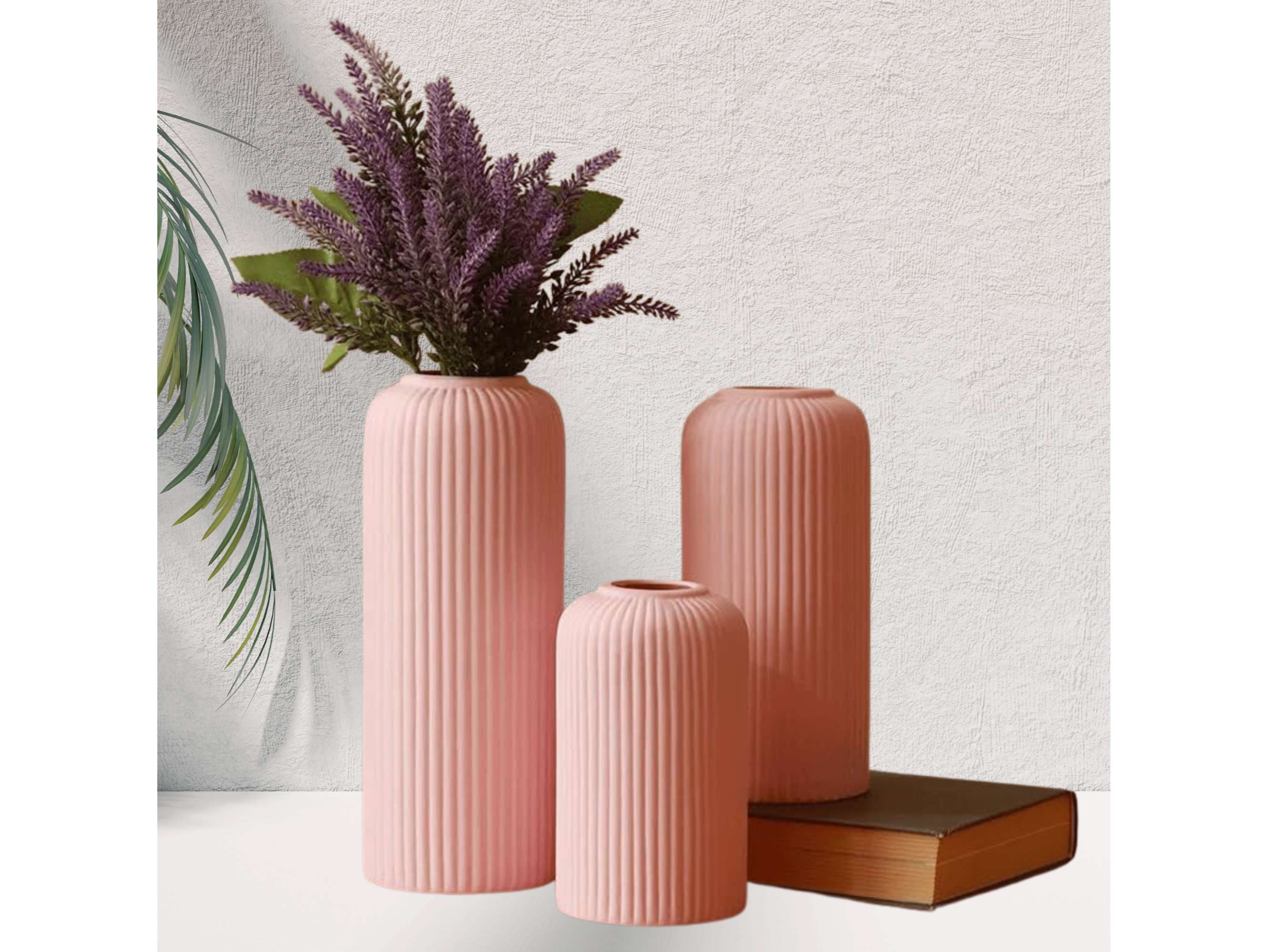 Modern Ceramic Flower Vase Setof 3 pcs (Pink)