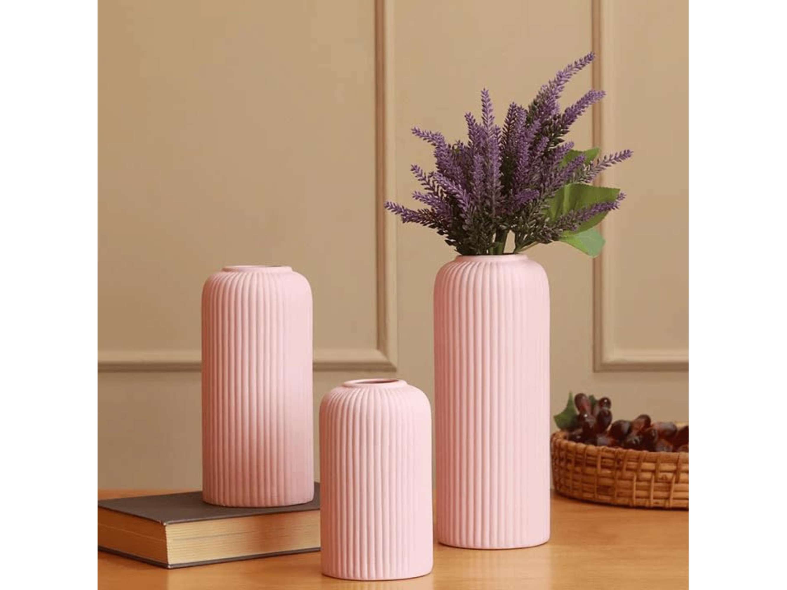 Modern Ceramic Flower Vase Setof 3 pcs (Pink) view 2