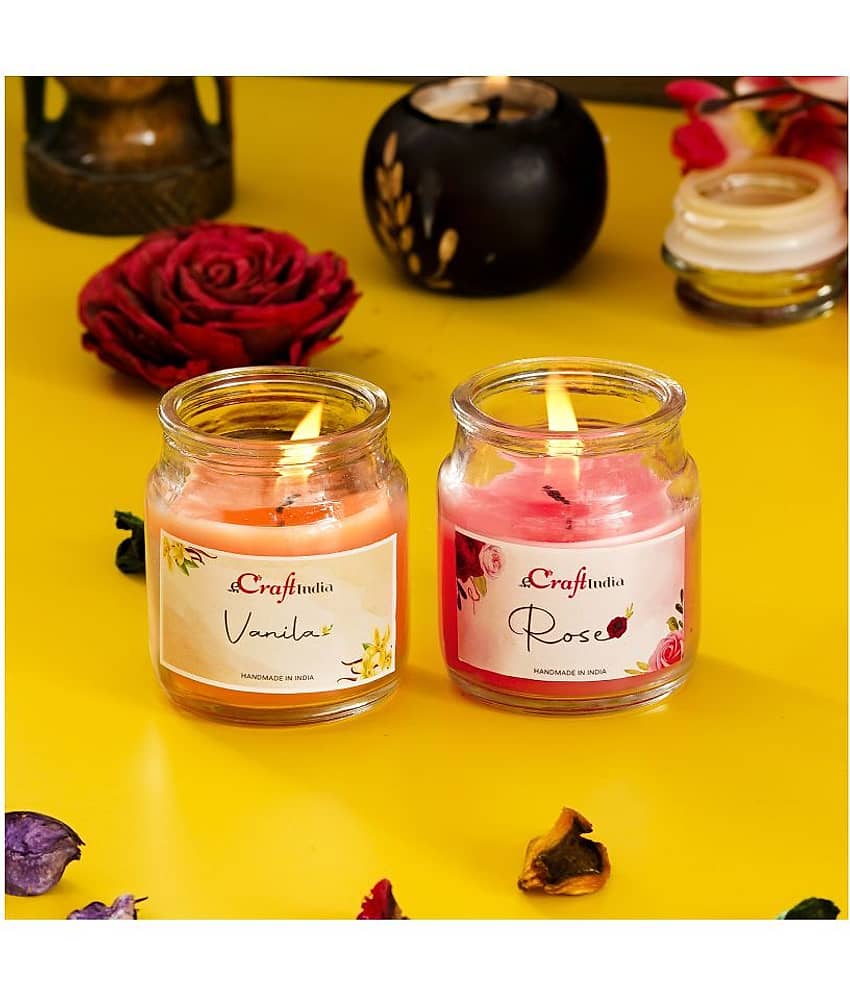 eCraftIndia Set of 2 Pink Rose and Vanilla Scented Jar Candle view 2