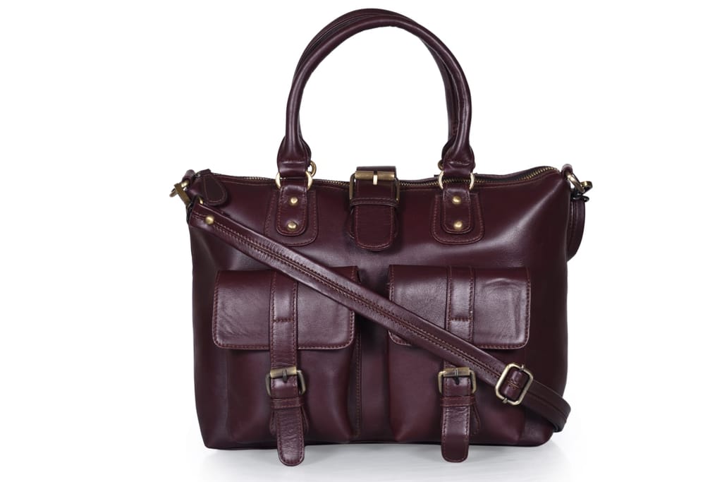 Joyait Leather Handicraft -Top Grain Cowhide Leather, 16 Leather Ladies' Laptop Briefcase, Red