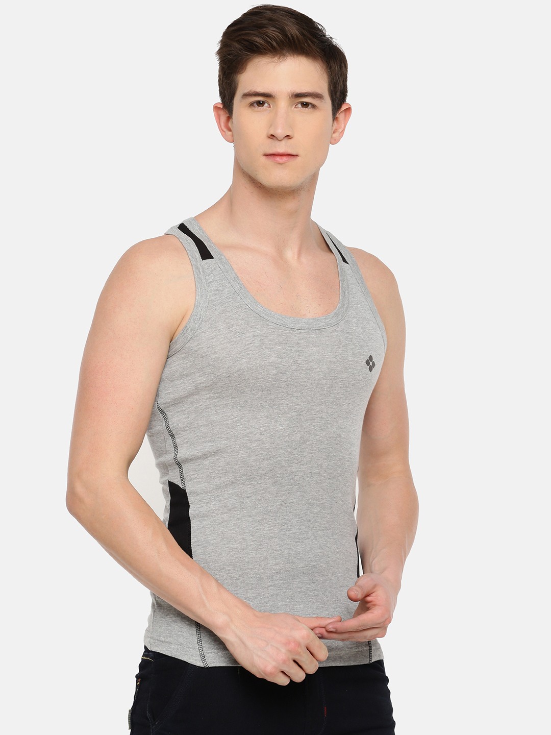 Men's Assorted Pack of 3 Solid Combed Cotton Racerback Styled Gym Vest view 2