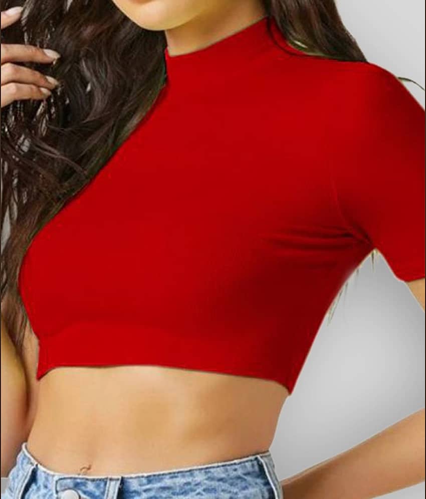 Dream Beauty Fashion Women's Polyester Crop Top ( Maroon ) view 2