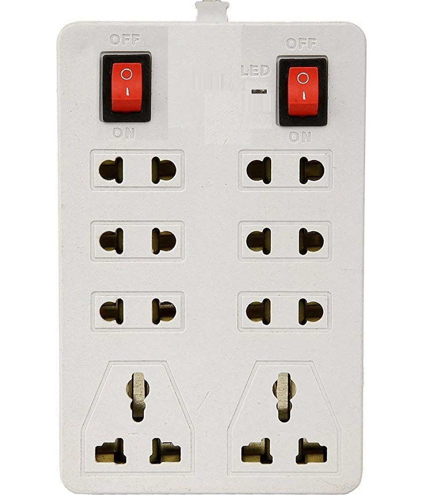 SOYEN 8 Socket Extension Cord With Individual Switches FUSE Led Indicator (White Socket Extension Board view 2