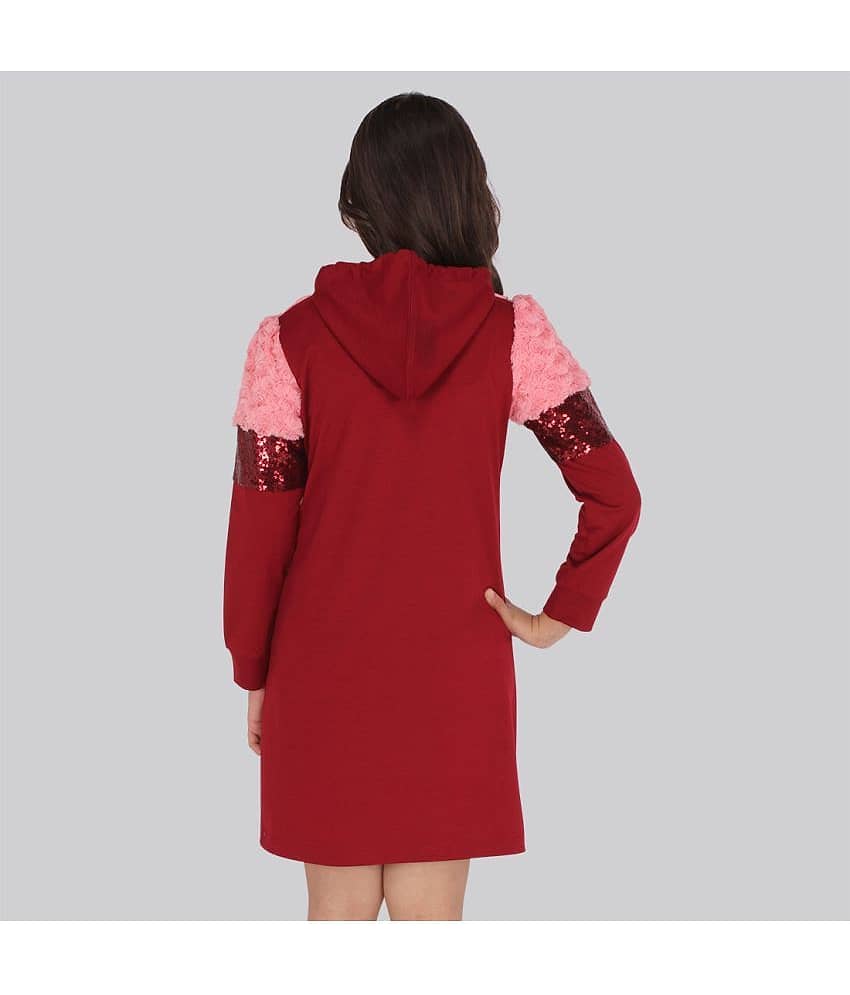 Cutecumber Cotton Blend Shift Dress For Girls ( Pack of 1 , Maroon ) view 2