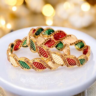 18k One Gram Gold Plated Traditional Designer Pack of 2 Bangle Set For Women view 2