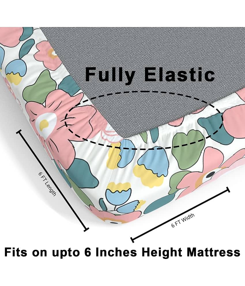 CG HOMES Microfibre Floral Fitted Fitted bedsheet with 2 Pillow Covers ( Double Bed ) - Pink view 2