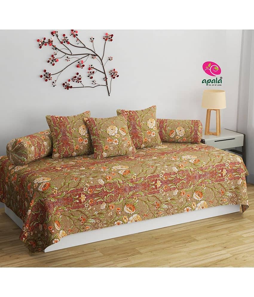 Apala Cotton Floral Diwan Set 6 Pcs - Brown