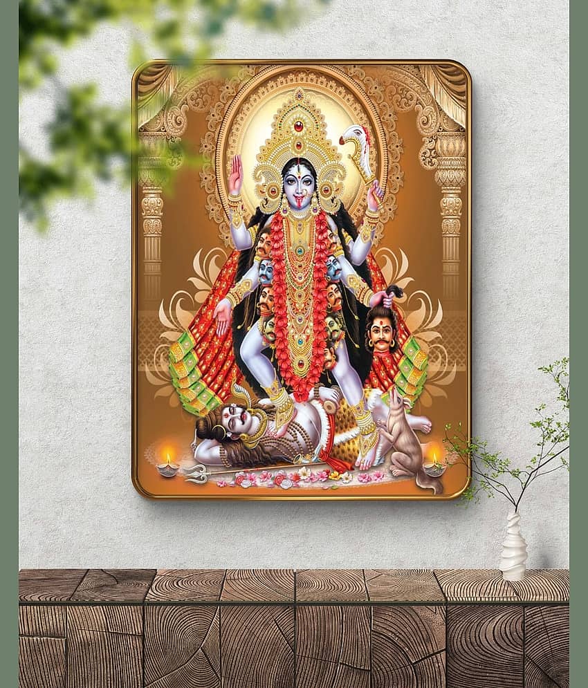 SAF Maa Kali Wall Painting | Golden Frame Sparkle Laminated MDF Poster | Powerful Hindu Goddess Art for Home Temple Pooja Room | Kali Mata Spiritual Decorative Wall Frame for Navratri view 2
