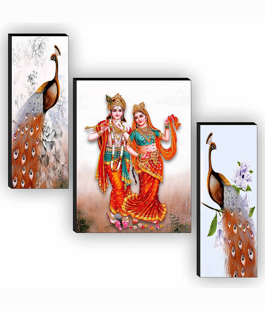 Saf radha krishna with couple peacock modern art MDF Painting Without Frame view 2