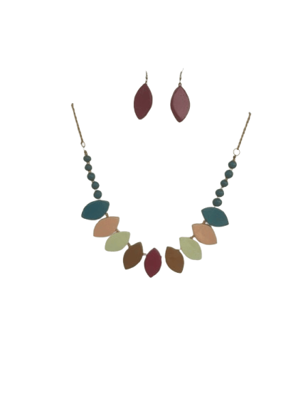 Terracotta Multicolour Leaf Necklace Set