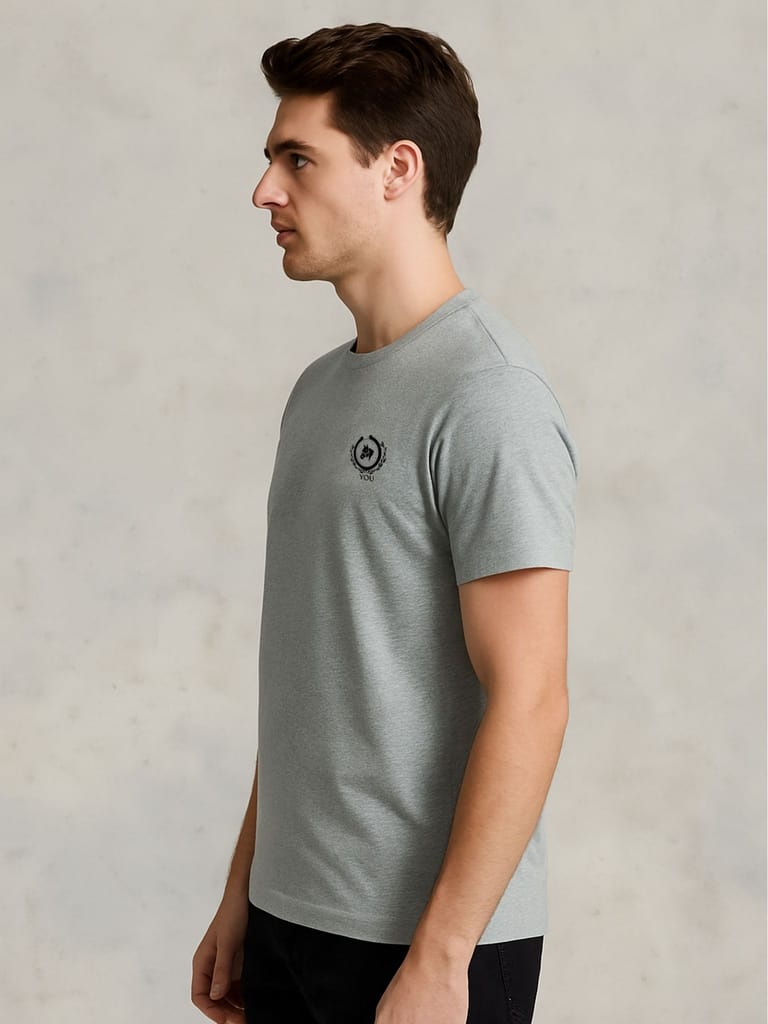 Cotton Grey Mélange Round neck T-Shirt view 2