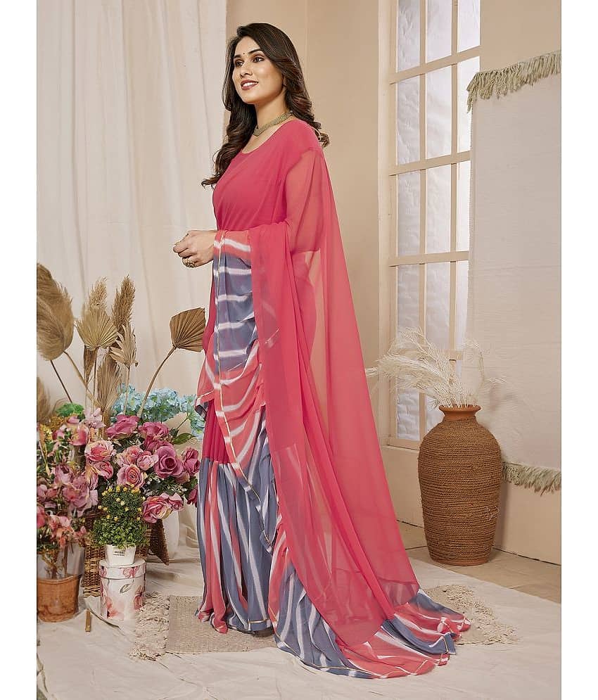 BLEESBURY Georgette Printed Saree With Unstitched Blouse Piece ( Pink ) view 2