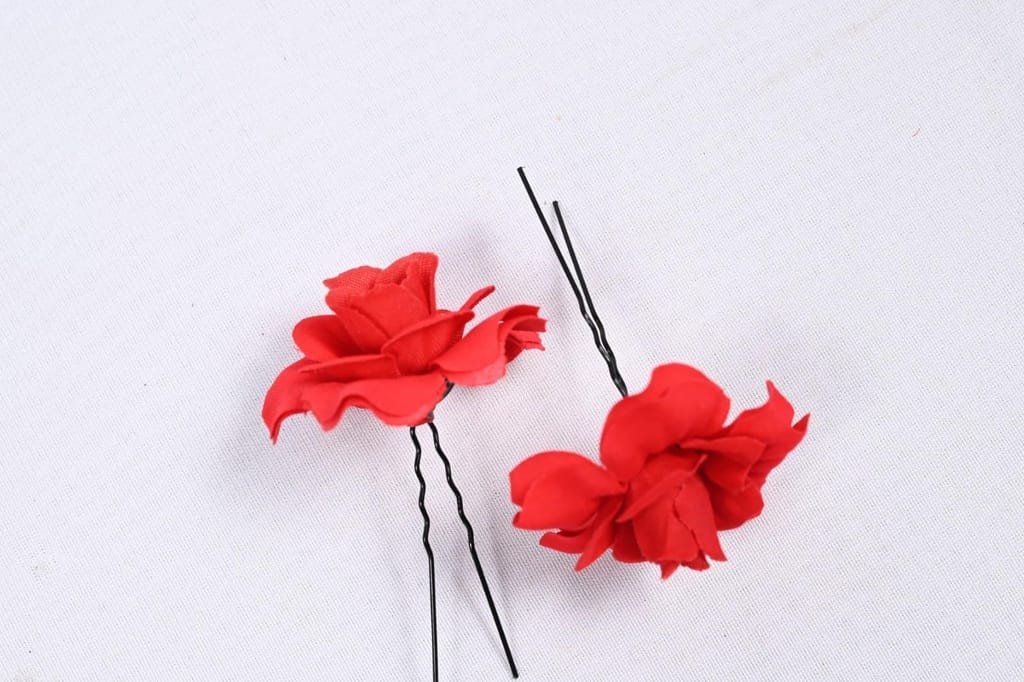Red Rose Hair Bun with Hair Pins (pack of 6) view 2