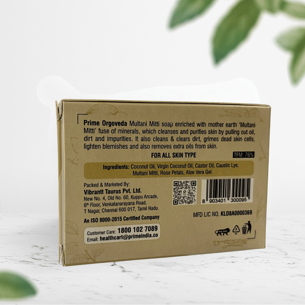 Prime Orgoveda Multani mitti Soap | 100% Natural Organic Handmade, Bathing for All Skin Types - 100g view 2