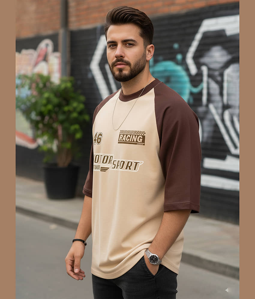 Leotude Men Cotton Blend Oversized Fit Printed T-Shirt ( Beige ) view 2