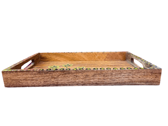 Hand-painted Wooden Tray with Floral Design, Perfect for Serving or Display view 2