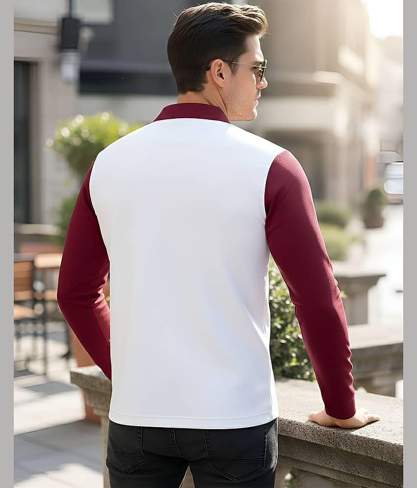 AUSK Men Cotton Blend Regular Fit Striped Polo T Shirt ( Maroon ) view 2