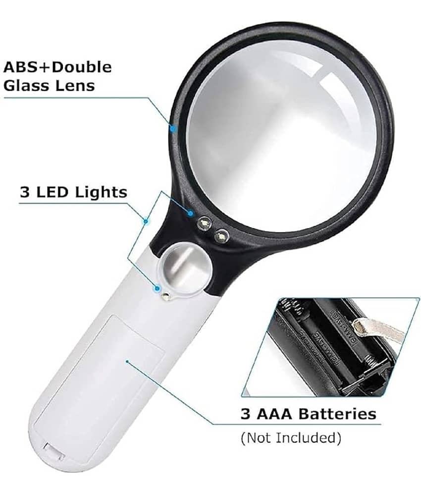 3 LED Light 3X & 45x Handheld Magnifier, Reading Magnifying Glass Lens Jewelry Loupe, Book and Newspaper Reading, Insect and Hobby Observation, Classroom Science Magnifier Glass with Light view 2