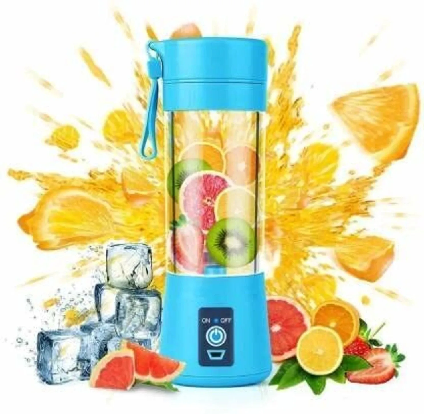 Portable 6-Blade USB Rechargeable Juicer Blender Mixer, Smoothie Maker with Built-In Bottle, Personal Fruit Juice Machine & Protein Shake Mixer for Home, Travel & Gym (Blue)