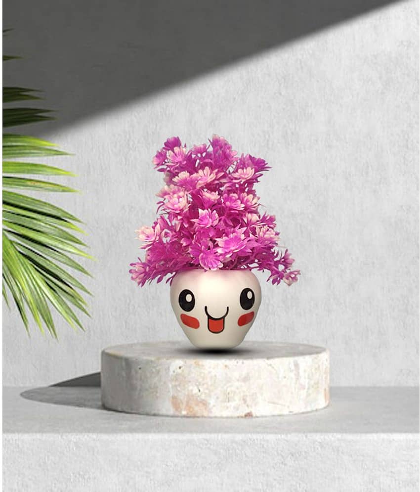 Neki - Pink Wild Artificial Flowers With Pot ( Pack of 3 ) view 2