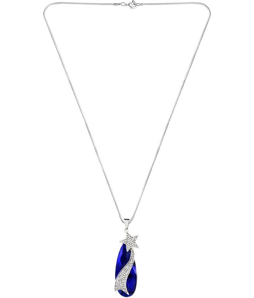 The Jewelbox® Sweater Latest Star Cz Crystal Blue Rhodium Stylish Party Wear Long Necklace Pendant Chain Girls Women view 2