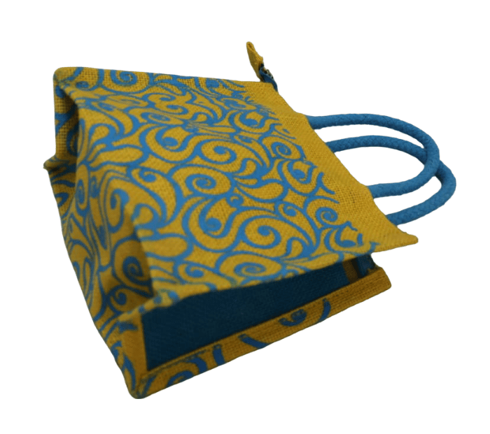 Stylish Jute Tote Bag with Blue Pattern - Eco-Friendly & Durable view 2