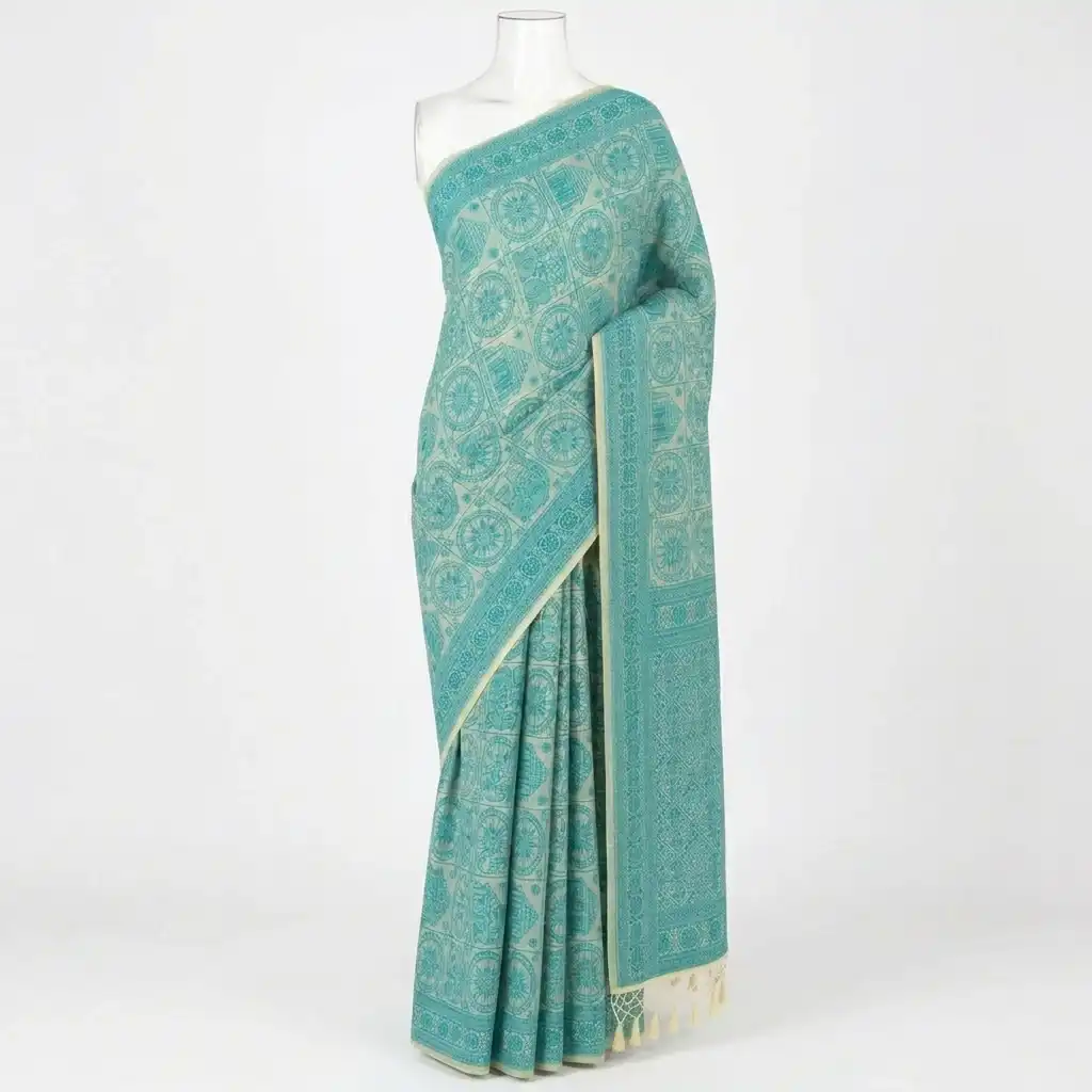 Tussar Sambalpuri Saree Geometric Floral Print – Multicolor