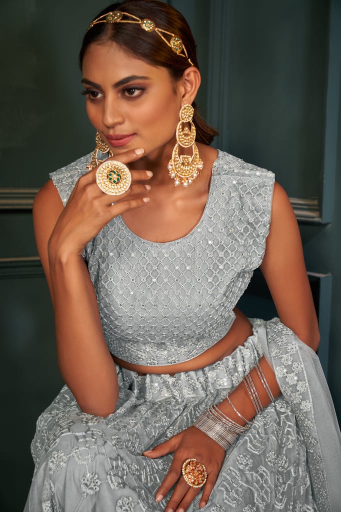 Grey Sequance work heavy semi-stitched lehengha choli view 2