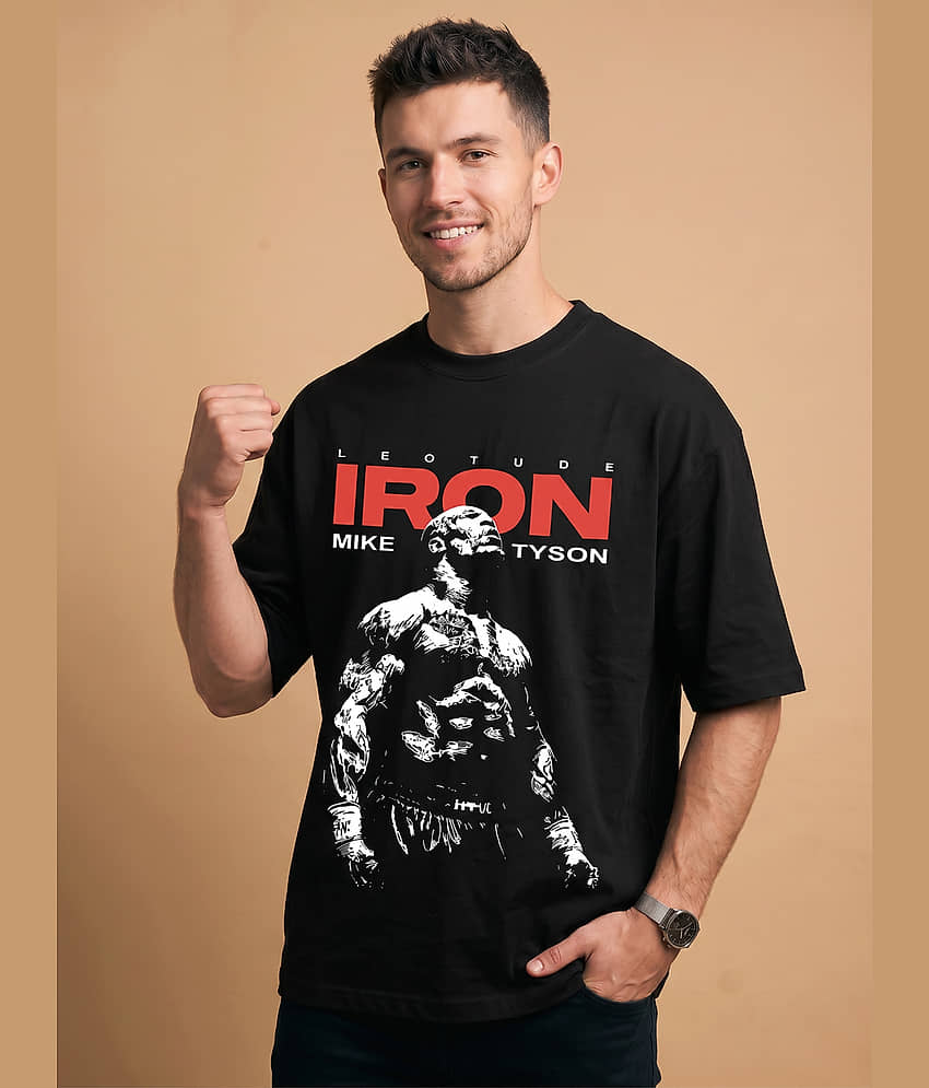 Leotude Men Cotton Blend Oversized Fit Printed T-Shirt ( Black ) view 2