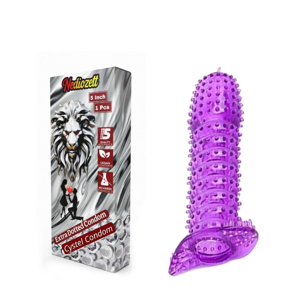 Nediozett Crystal Dotted Reusable For Long Last Action Condom Silicone Condom Extra Dotted Silver Series for More Extra Pleasure 5 inch (Pack of 1)