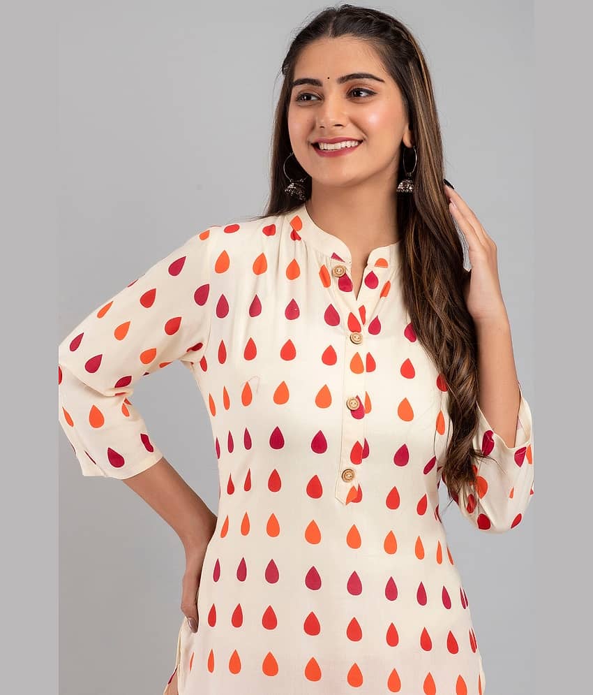 MAUKA - Cream Rayon Women's Straight Kurti ( Pack of 1 ) view 2