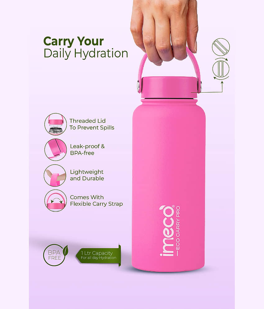 IMECO ECO CARRY PRO Stainless Steel Water Bottle | Pink Stainless Steel Water Bottle 1000 mL ( Set of 1 ) view 2