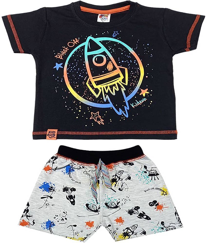 Kideon Pack of 1 Baby Boys 100% Cotton T-Shirt & Shorts ( Black )