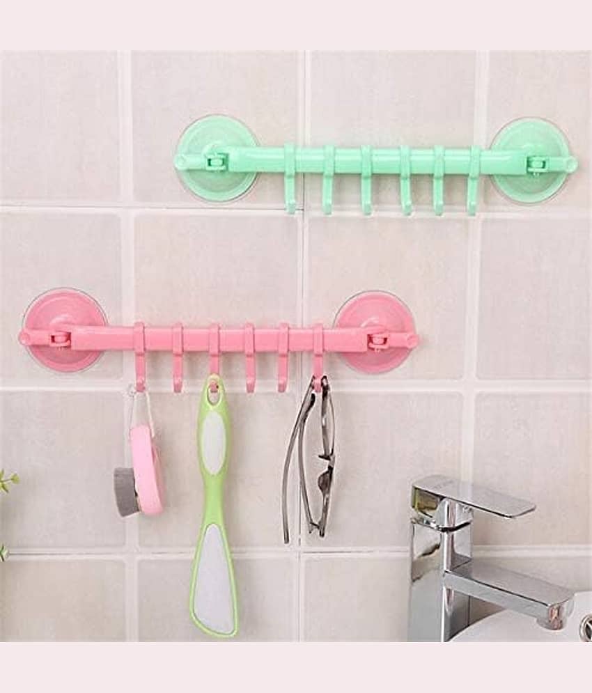 Stylish Chic T Lock-Type Suction Cup Holder | 6 Linked Multifunctional Shelf | Kitchen & Bathroom Storage Rack | Easy Installation & Space-Saving Storage Solution MULTICOLOR view 2