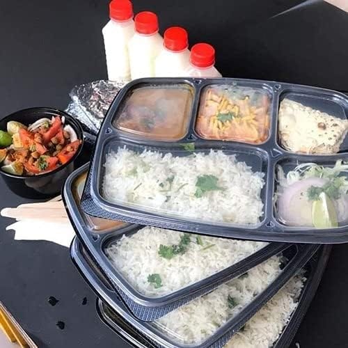 Divatos 5CP Meal Tray with LID Black | Microwave & Fridge Safe | Compartment Plates for Dinner Lunch | BPA Free Virgin Plastic | Restaurants & Cloud Kitchen Food Delivery (Set of 25) view 2
