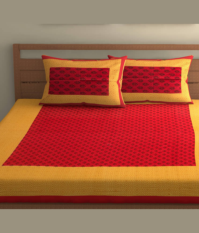 Cosito Cotton 1 Double Bedsheet with 2 Pillow Covers ( Red ) view 2