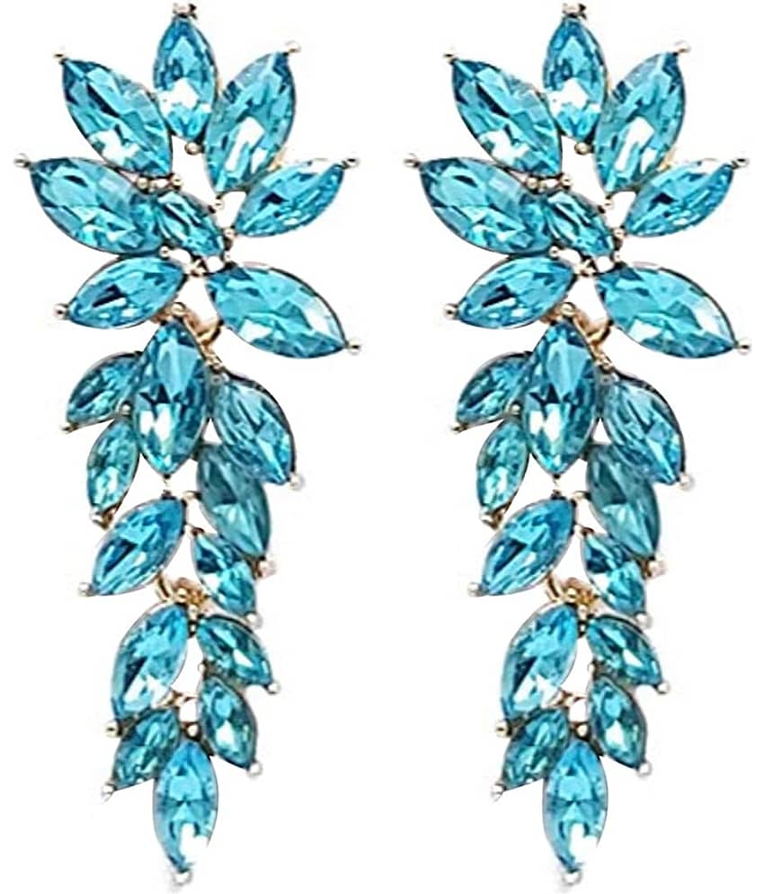 YouBella Gold Plated Stylish Latest Design Crystal Aqua Blue Earrings for Girl's and Women's view 2