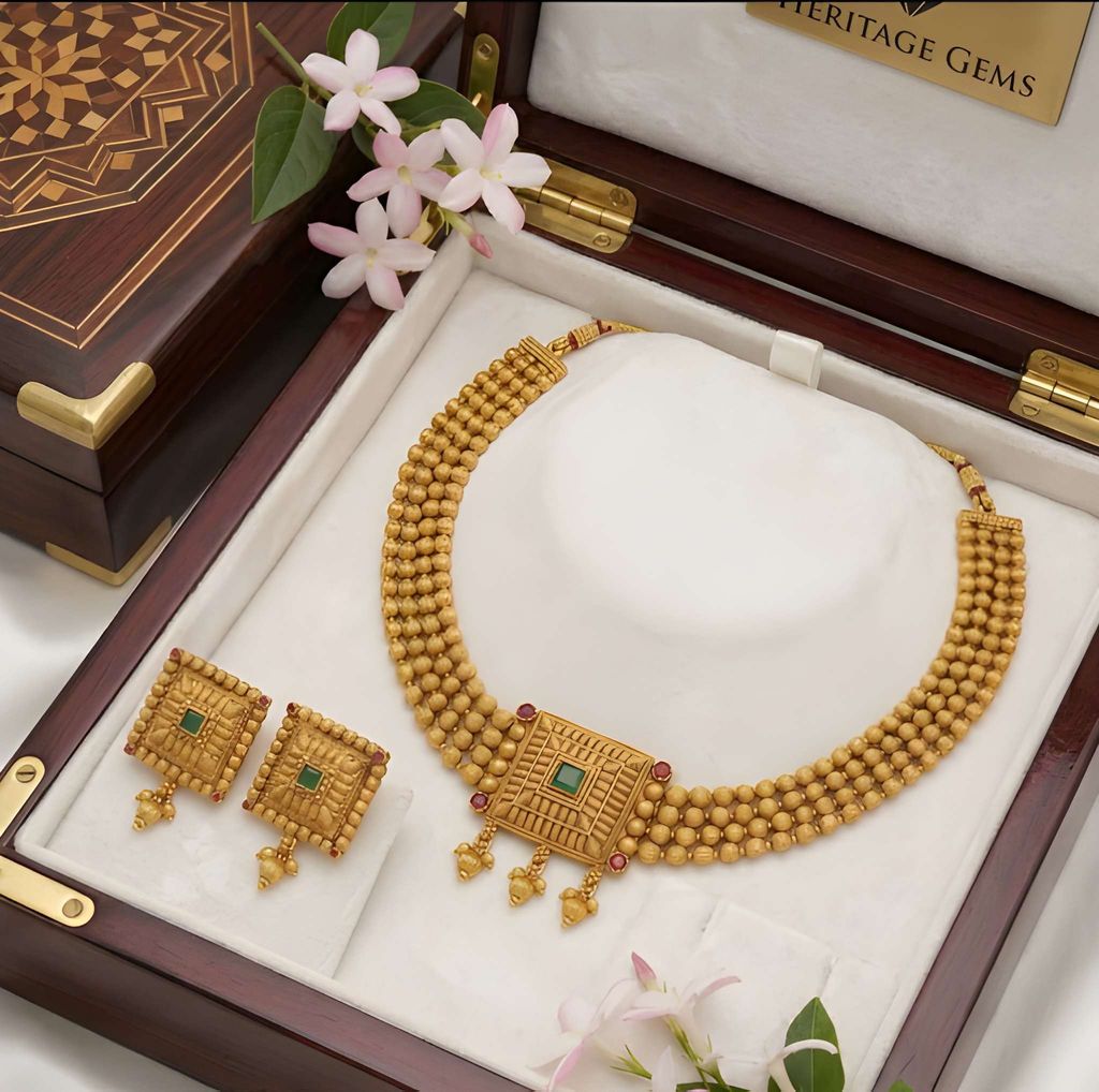 Gold Plated Chick Set Chowki Necklace Set with Matching Earrings for Women Traditional Ethnic Jewellery for Wedding Party Festive Wear view 2