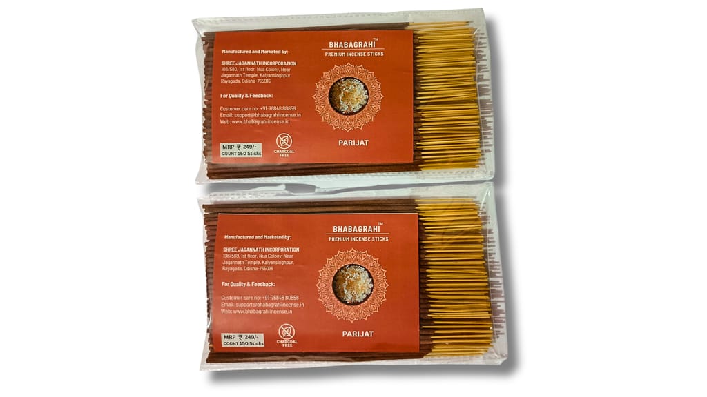 Bhabagrahi Premium Charcoal Free Incense Sticks | High Grade Parijat Fragrances (8 Inch, 300 Units, Set of 2)