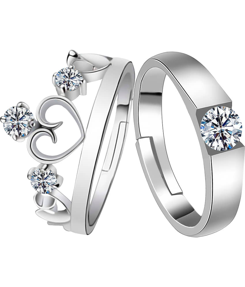 Solitaire Adjustable Some One Speical Couple Ring Set For Valentines Gift Heart Shape Crown Silver Plated Ring For Women And Men