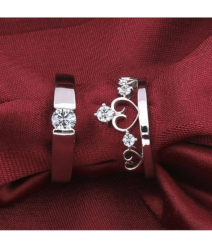 Solitaire Adjustable Some One Speical Couple Ring Set For Valentines Gift Heart Shape Crown Silver Plated Ring For Women And Men view 2